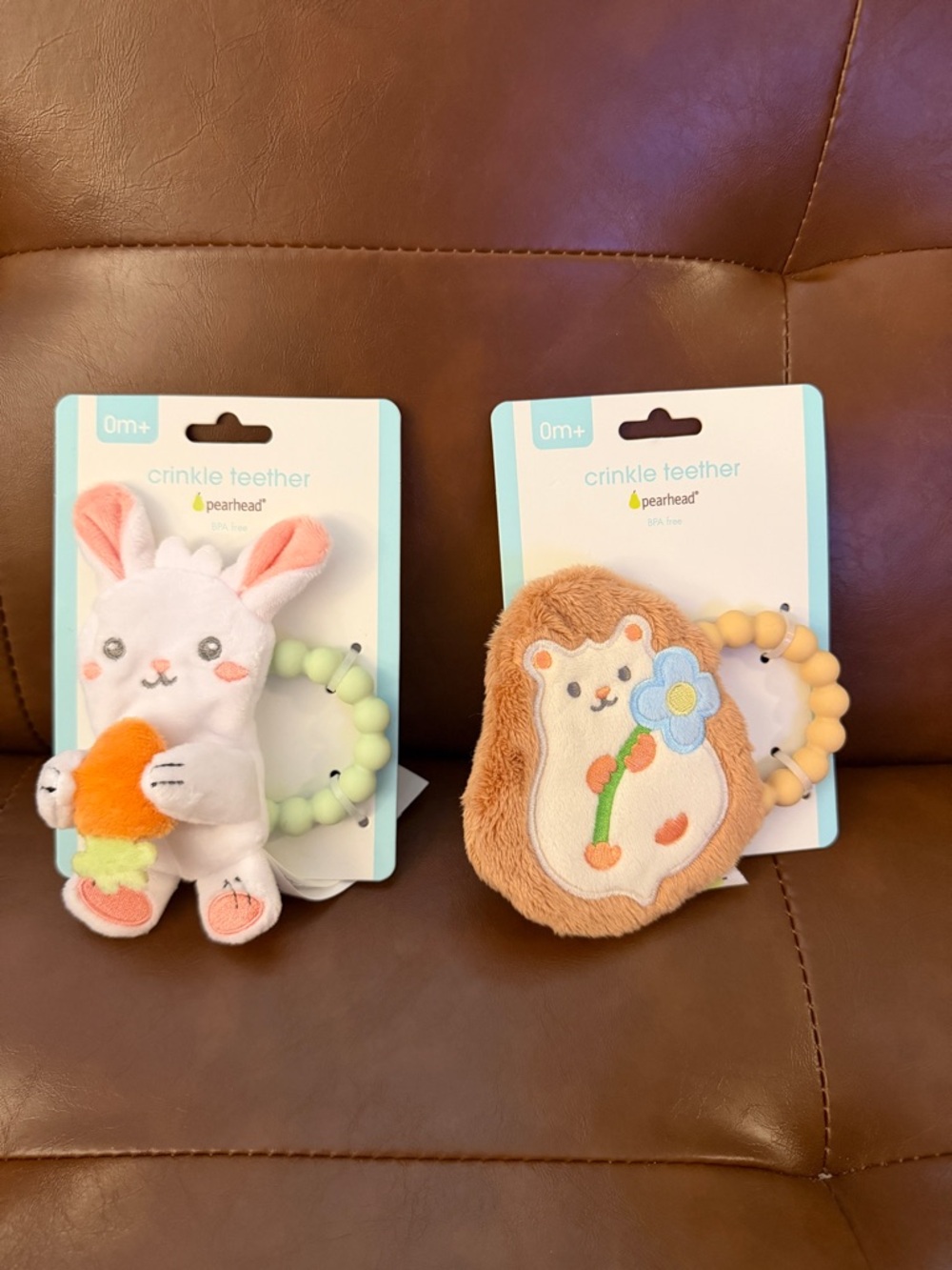 Pearhead Bunny & Hedgehog Crinkle Teethers - 2 Ct.